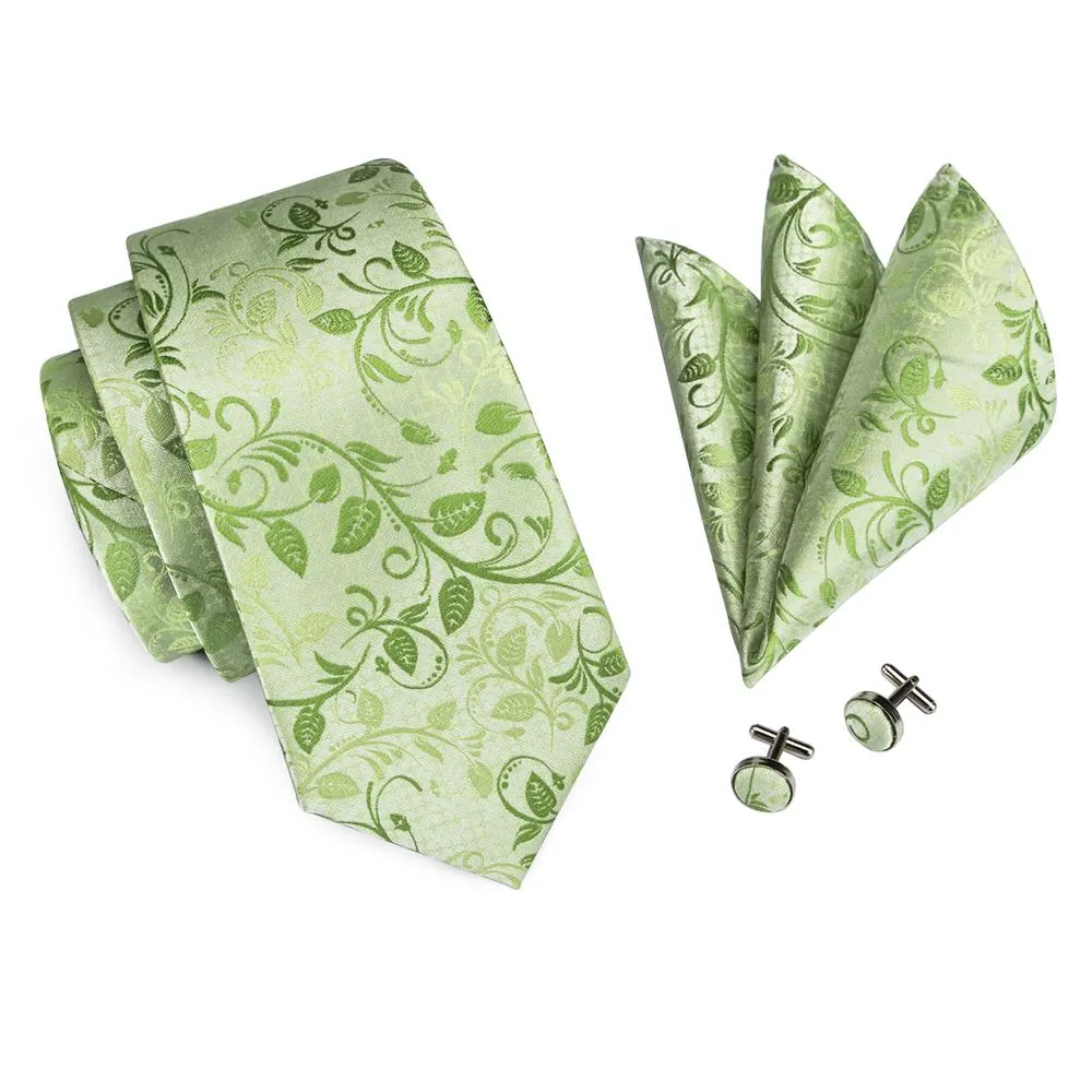 Fluorescent Green Floral Tie Pocket Square Cufflinks Set sold by Ties2You product image thumbnail 3