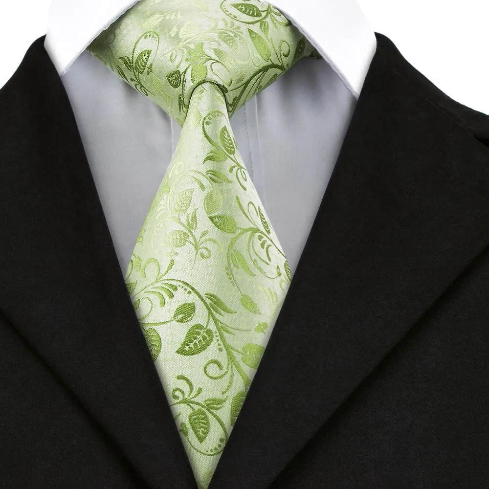 Fluorescent Green Floral Tie Pocket Square Cufflinks Set sold by Ties2You product image thumbnail 2