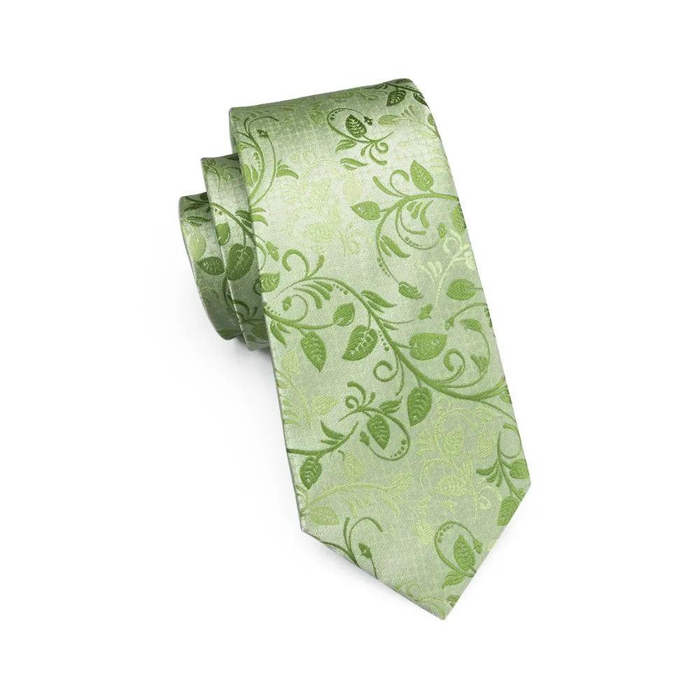 Fluorescent Green Floral Tie Pocket Square Cufflinks Set sold by Ties2You product image thumbnail 5
