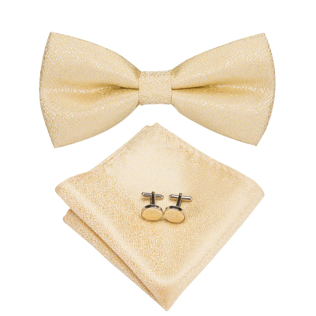 Ties2you Champagne Pre-tied Bowtie Solid Wedding Tuxedo Bow Tie Hanky Cufflinks Set sold by Ties2You product image thumbnail 2