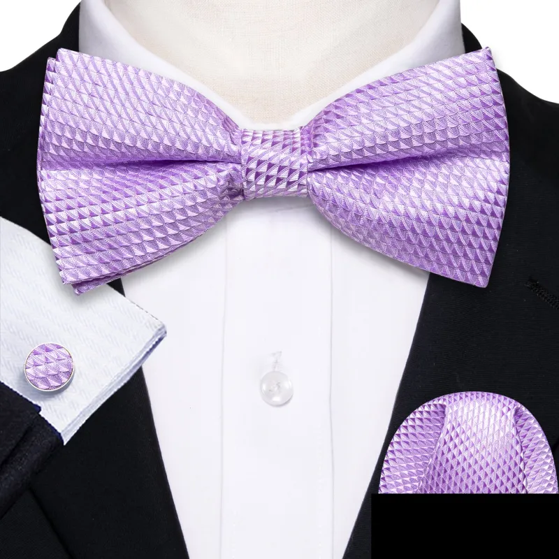 Ties2you Plaid Lavender Tuxedo Bow Tie Pre-tied Party Bowtie Handkerchief Cufflinks Set sold by Ties2You