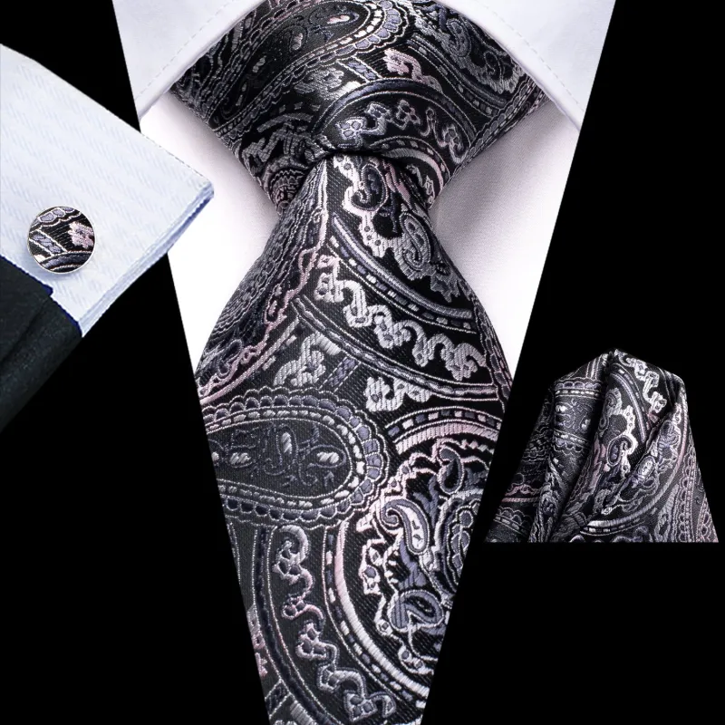 Grey Gradient Paisley Men's Tie Handkerchief Cufflinks Set sold by Ties2You