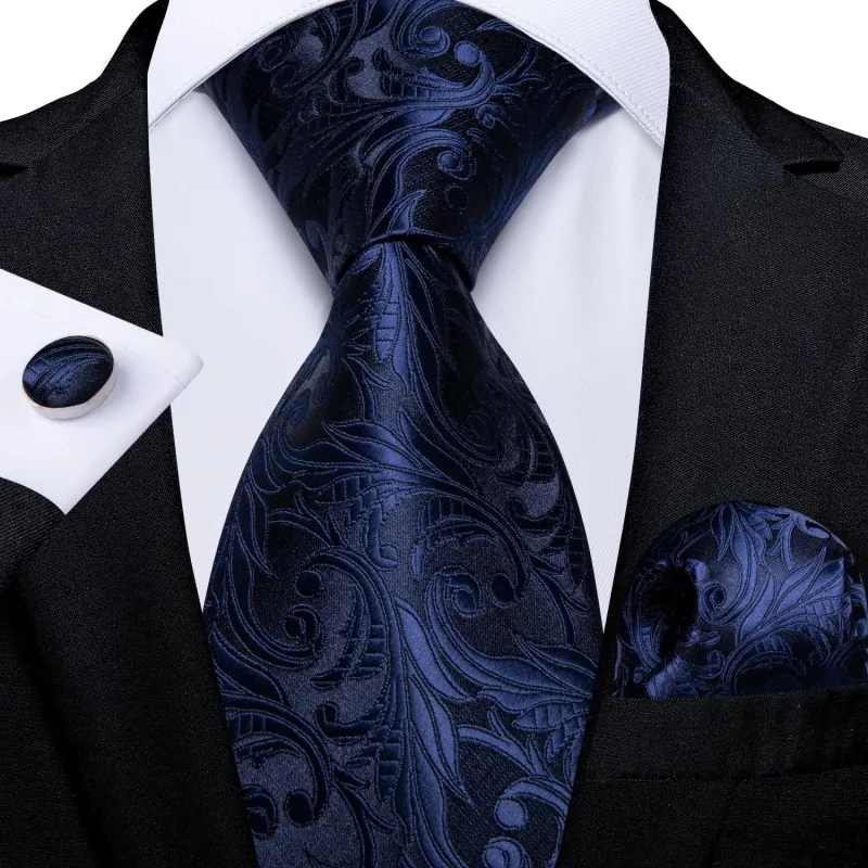 Blue Floral Paisley Men's Silk Tie Handkerchief Cufflinks Set sold by Ties2You