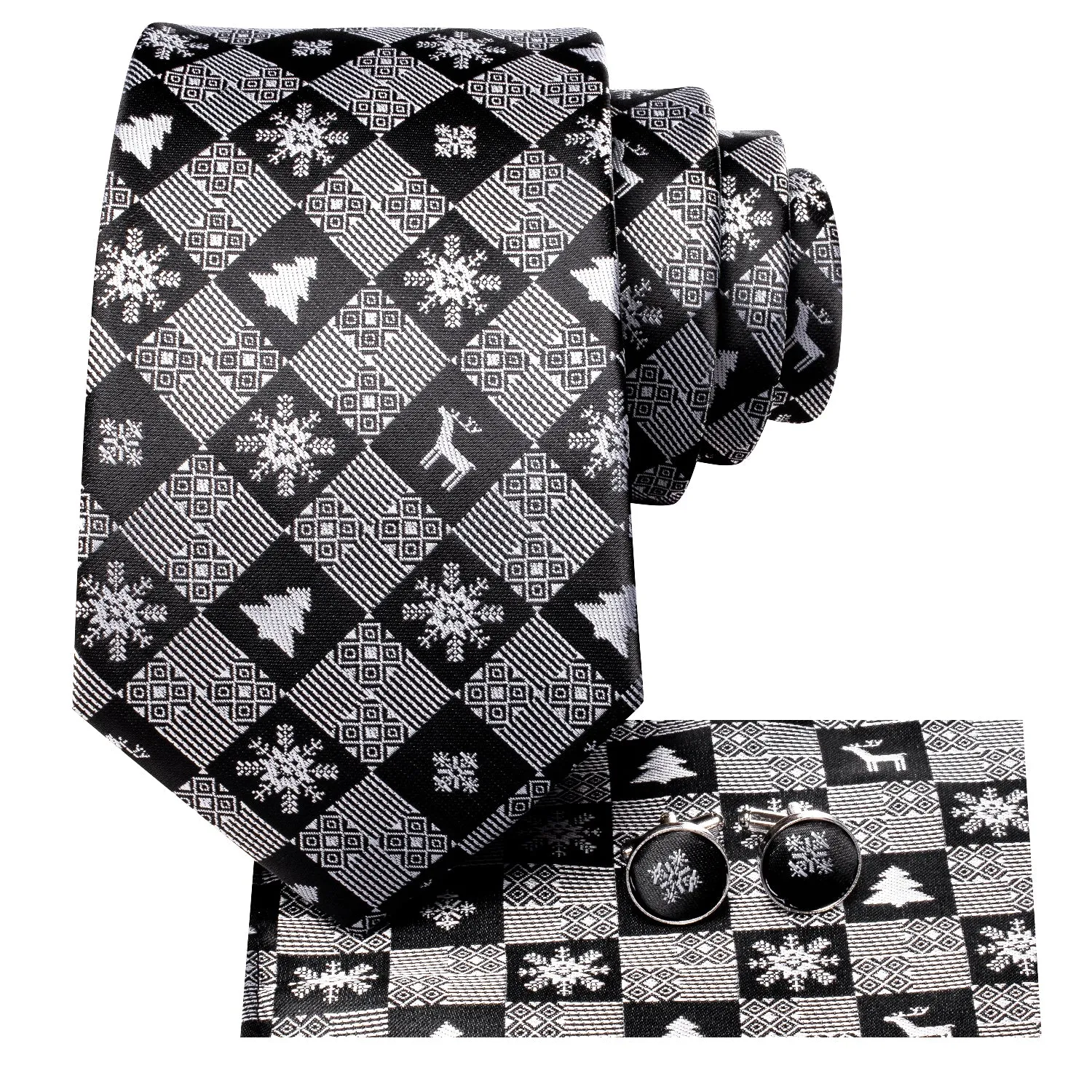 Christmas Black Grey Novelty Men's Necktie Hanky Cufflinks Set sold by Ties2You product image thumbnail 3