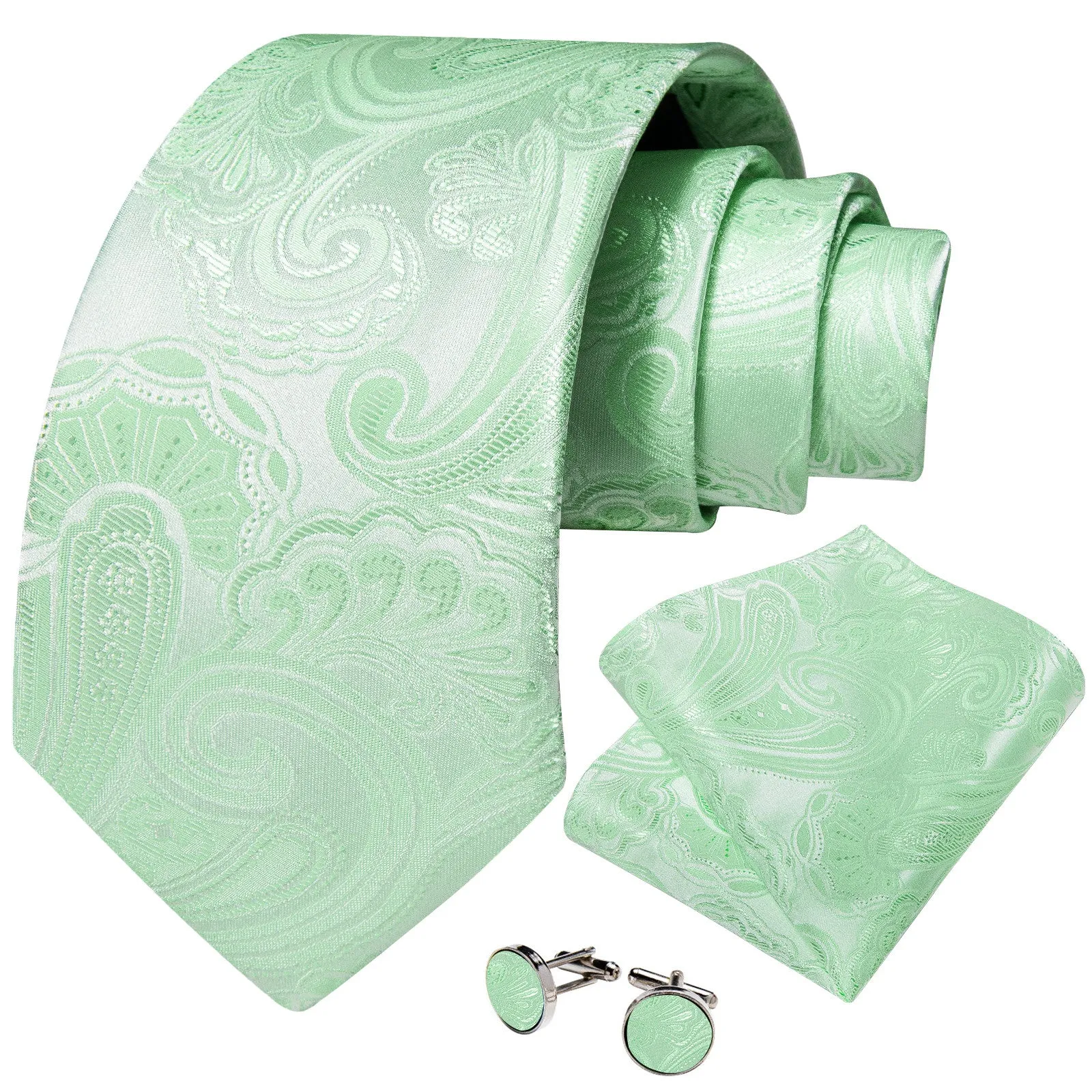 Ties2you Mint Paisley Necktie Mens Slik Wedding Tie Handkerchief Cufflinks Set sold by Ties2You product image thumbnail 2