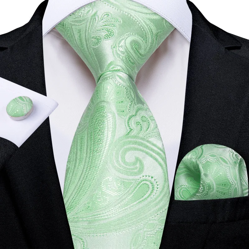 Ties2you Mint Paisley Necktie Mens Slik Wedding Tie Handkerchief Cufflinks Set made by Ties2You