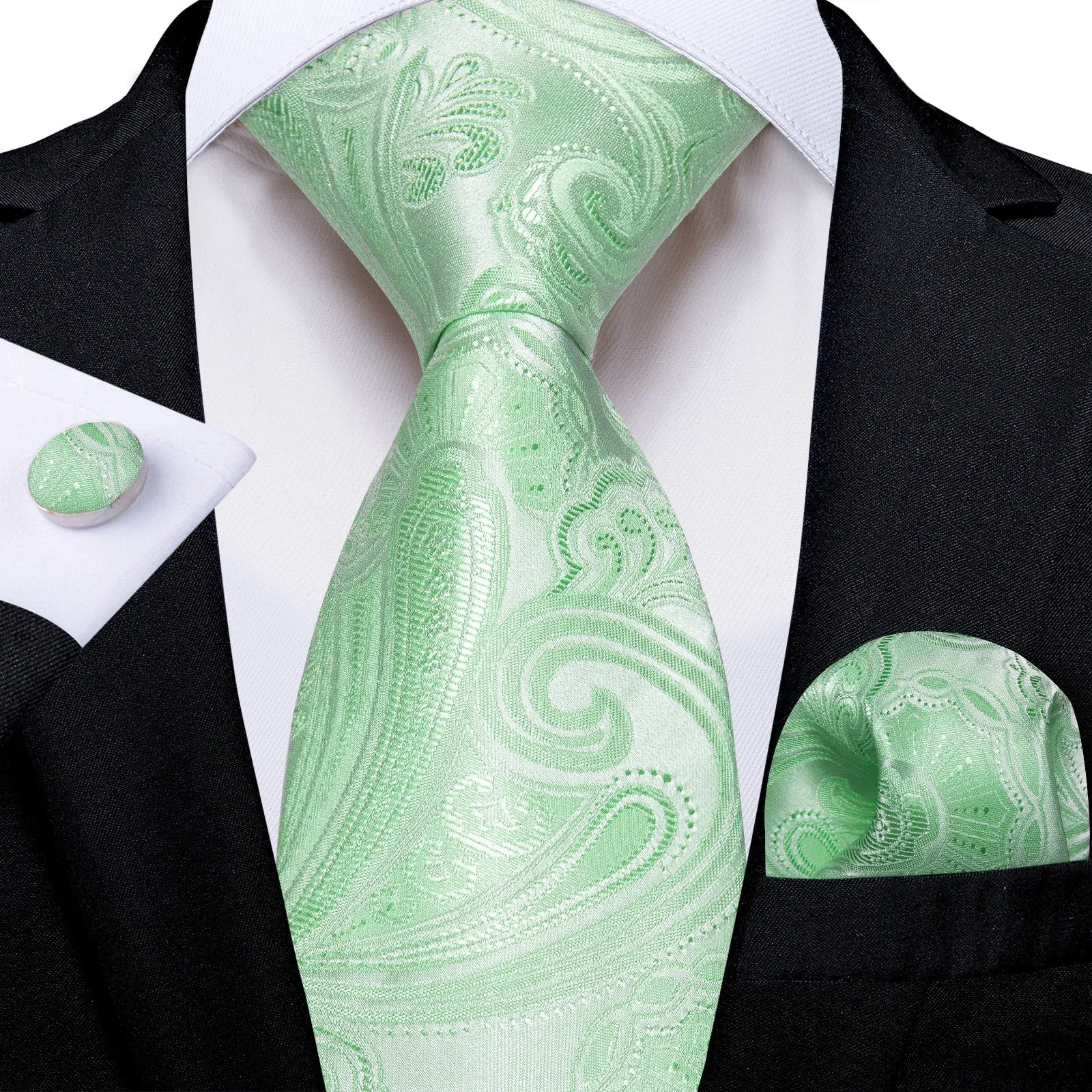Ties2you Mint Paisley Necktie Mens Slik Wedding Tie Handkerchief Cufflinks Set sold by Ties2You