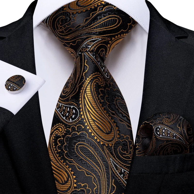 Ties2you Gold Paisley Tie for Men Party Necktie Pocket Square Cufflinks Set sold by Ties2You
