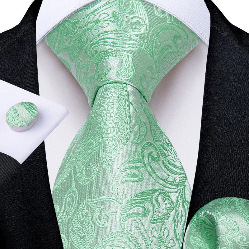 Ties2you Mint Paisley Necktie Mens Silk Tie Pocket Square Cufflinks Set sold by Ties2You