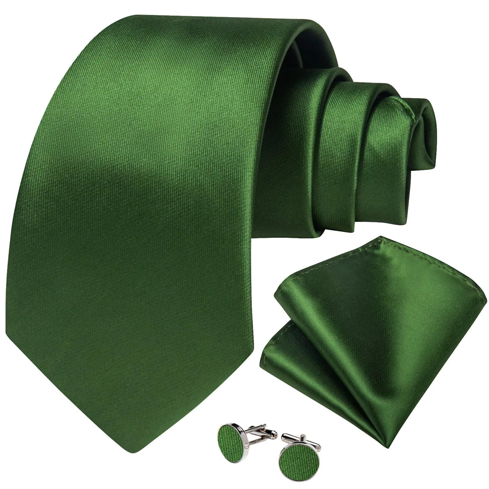 ForestGreen Solid Silk Men's Necktie Pocket Square Cufflinks Set sold by Ties2You product image thumbnail 2