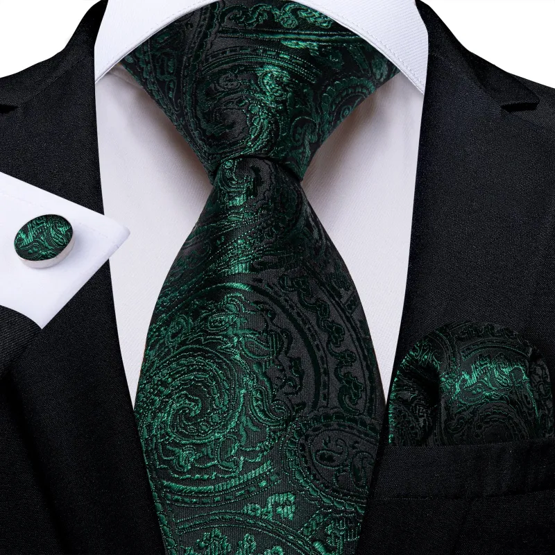 Sapphire Pine Green Floral Silk Men's Necktie Pocket Square Cufflinks Set sold by Ties2You