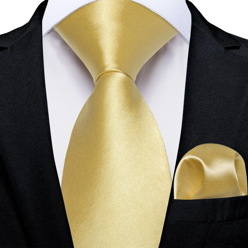 Ties2you Mens Silk Ties Blonde Yellow Solid Necktie Pocket Square Set sold by Ties2You