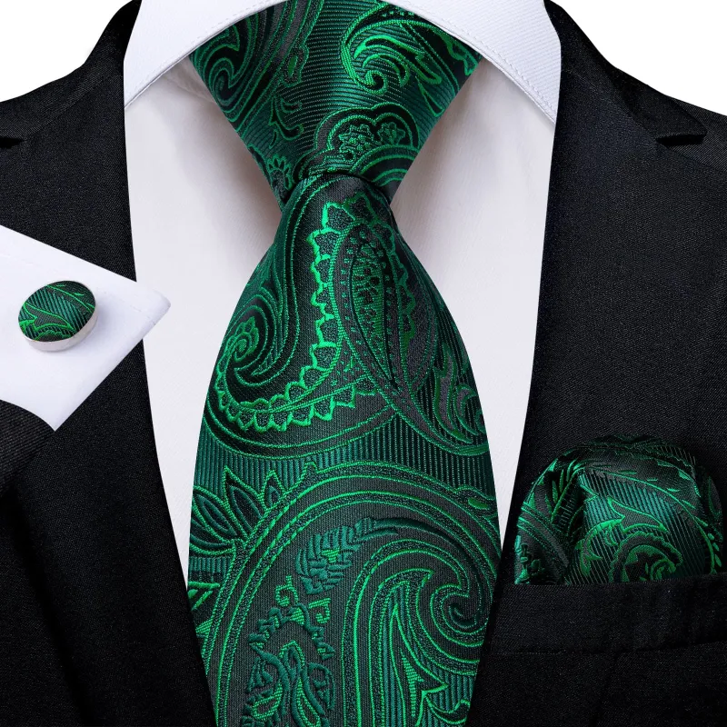 Ties2you Formal Ties Emerald Green Paisley Silk Mens Tie Hanky Cufflinks Set for Tuxedo Dress sold by Ties2You