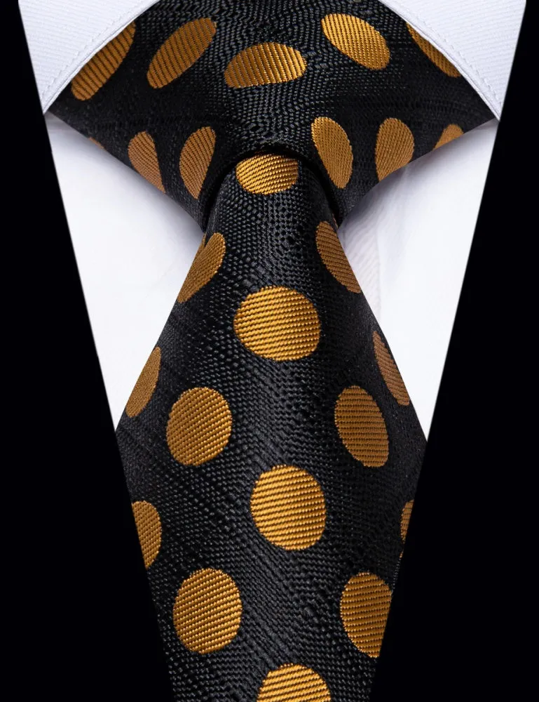 Ties2you Black Tie Gold Dots Men's Necktie Pocket Square Cufflinks Set sold by Ties2You product image thumbnail 2