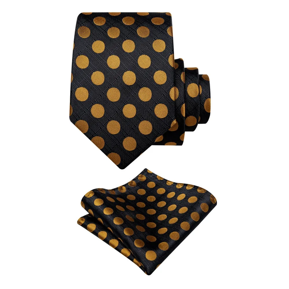 Ties2you Black Tie Gold Dots Men's Necktie Pocket Square Cufflinks Set sold by Ties2You product image thumbnail 5