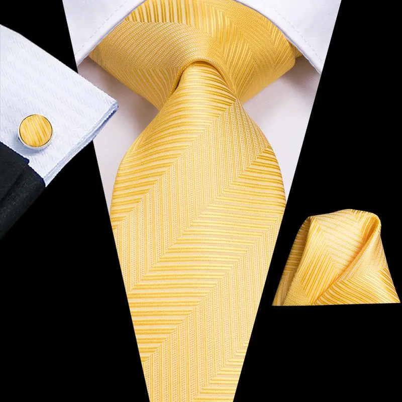 Yellow Color Striped Tie Handkerchief Cufflinks Set sold by Ties2You