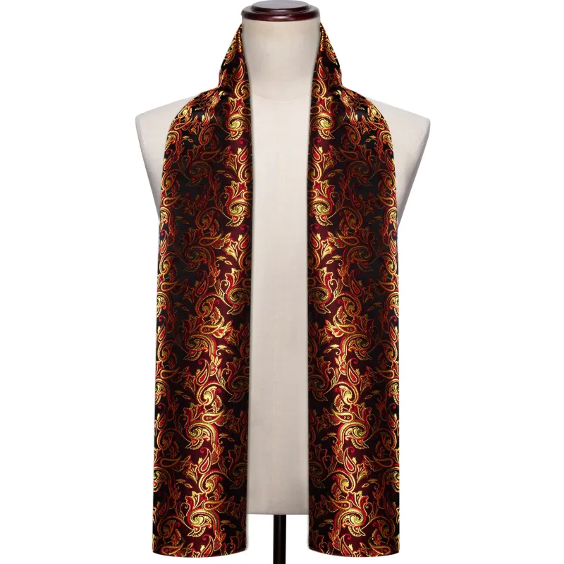 Ties2you Mens Scarf Dark Burgundy Gold Paisley Silk Scarf sold by Ties2You