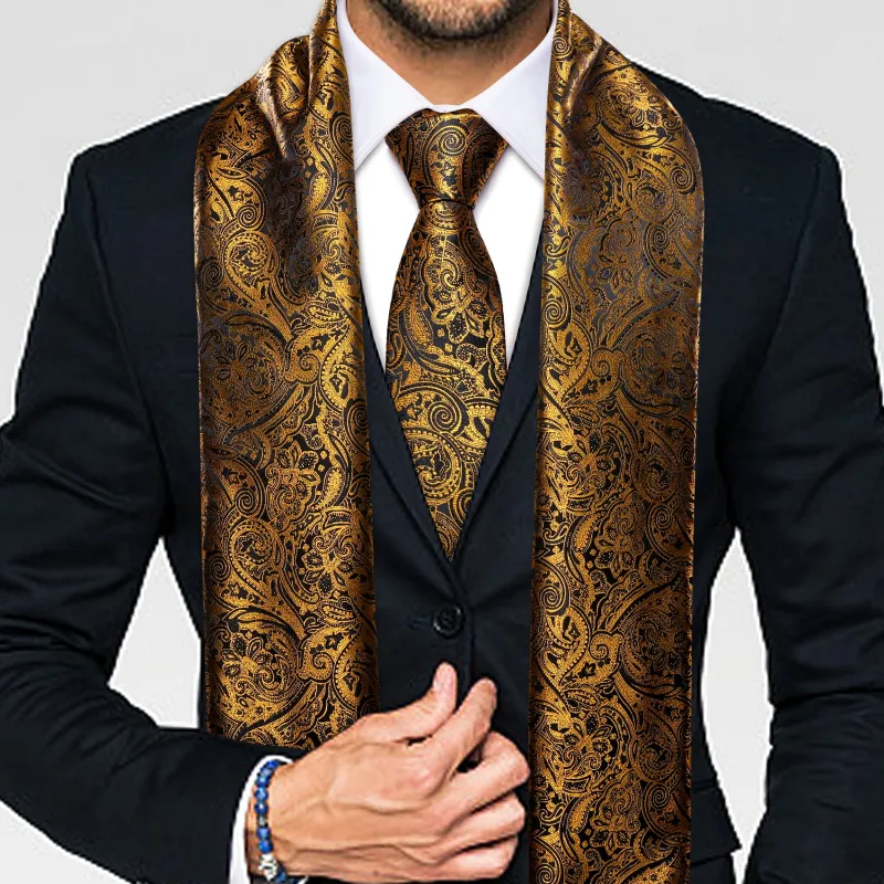 Luxury Golden Paisley Men's Silk Scarf Necktie Set sold by Ties2You