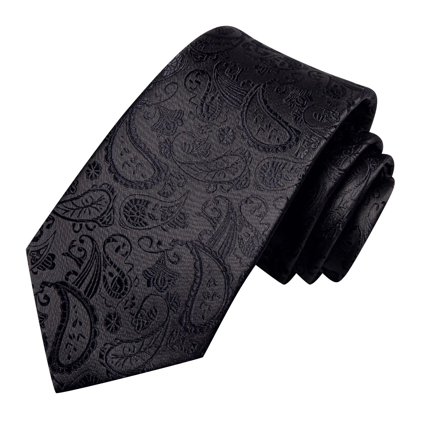 Black Paisley Men's 70 Inches Extra Length Tie Handkerchief Cufflinks Set sold by Ties2You product image thumbnail 3