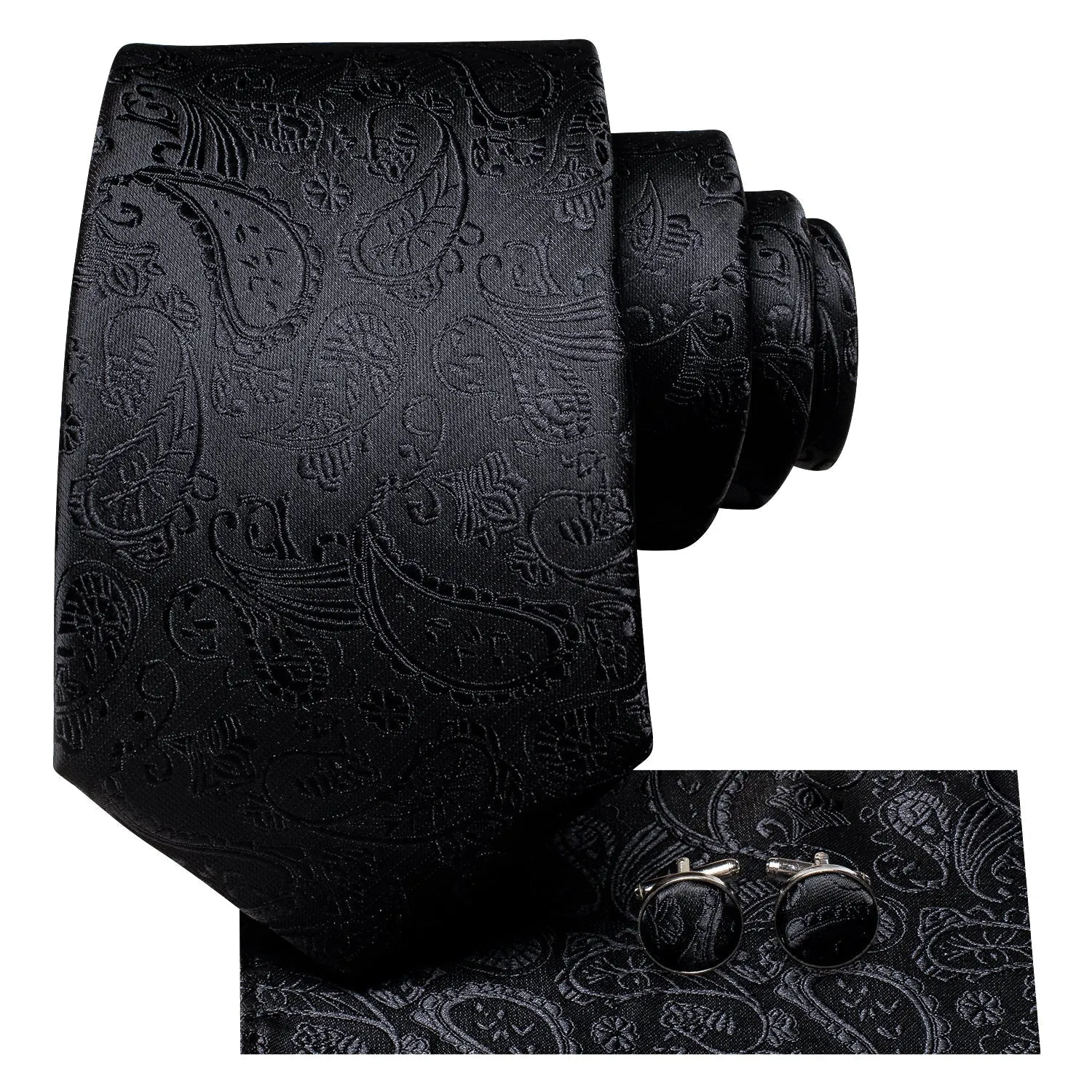 Black Paisley Men's 70 Inches Extra Length Tie Handkerchief Cufflinks Set sold by Ties2You product image thumbnail 2