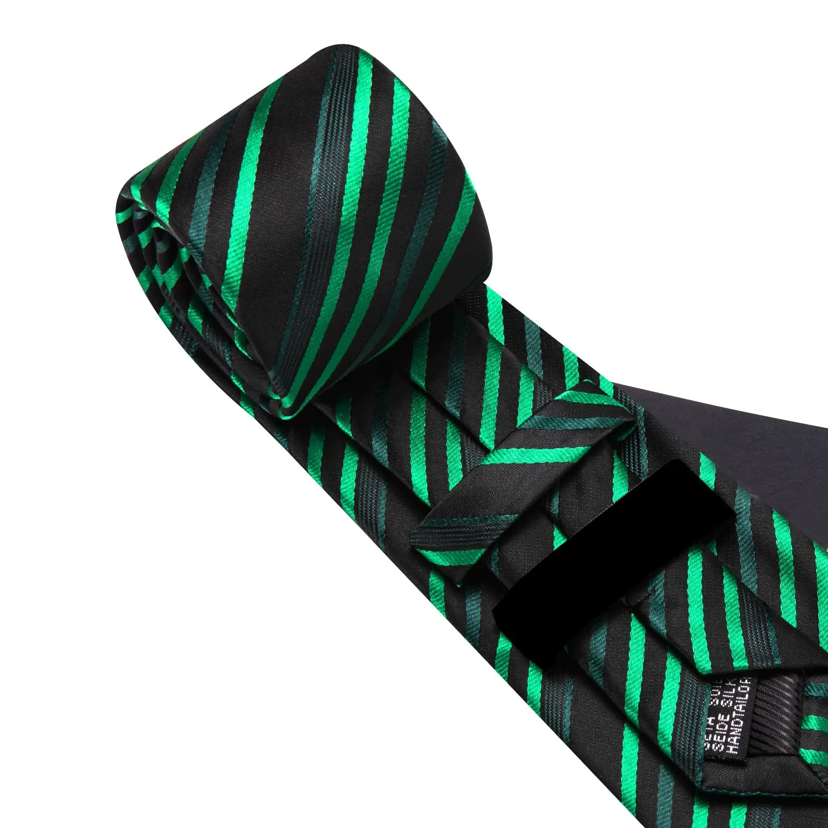 Ties2you Office Tie Black Green Striped Men's Silk Tie Pocket Square Cufflinks Set for Dress sold by Ties2You product image thumbnail 5