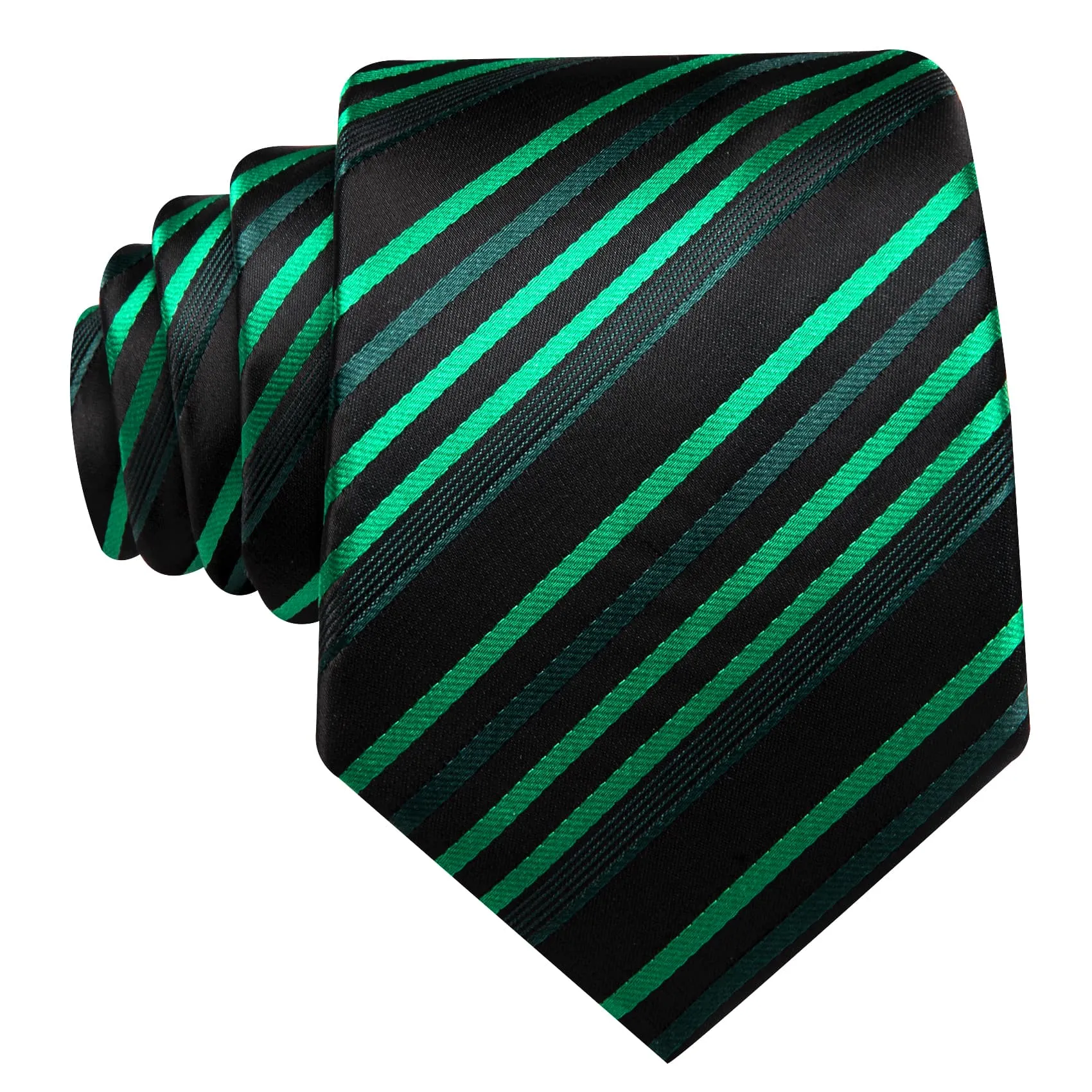 Ties2you Office Tie Black Green Striped Men's Silk Tie Pocket Square Cufflinks Set for Dress sold by Ties2You product image thumbnail 4