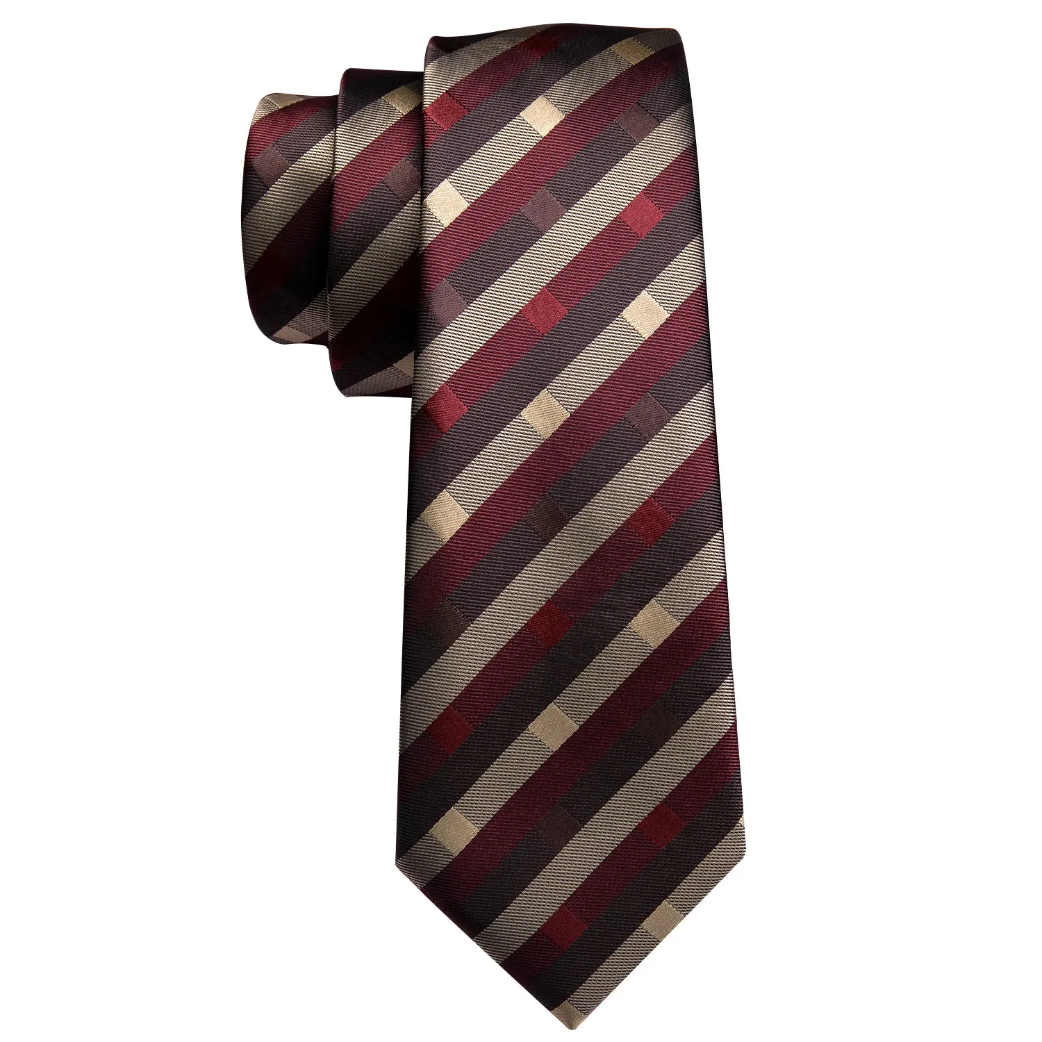 Red Khaki Brown Striped Necktie Pocket Square Cufflinks Set sold by Ties2You product image thumbnail 4