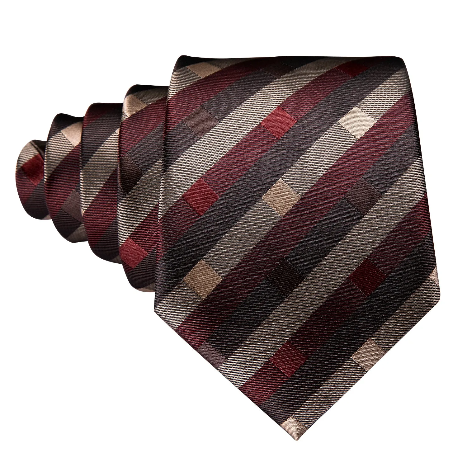 Red Khaki Brown Striped Necktie Pocket Square Cufflinks Set sold by Ties2You product image thumbnail 5