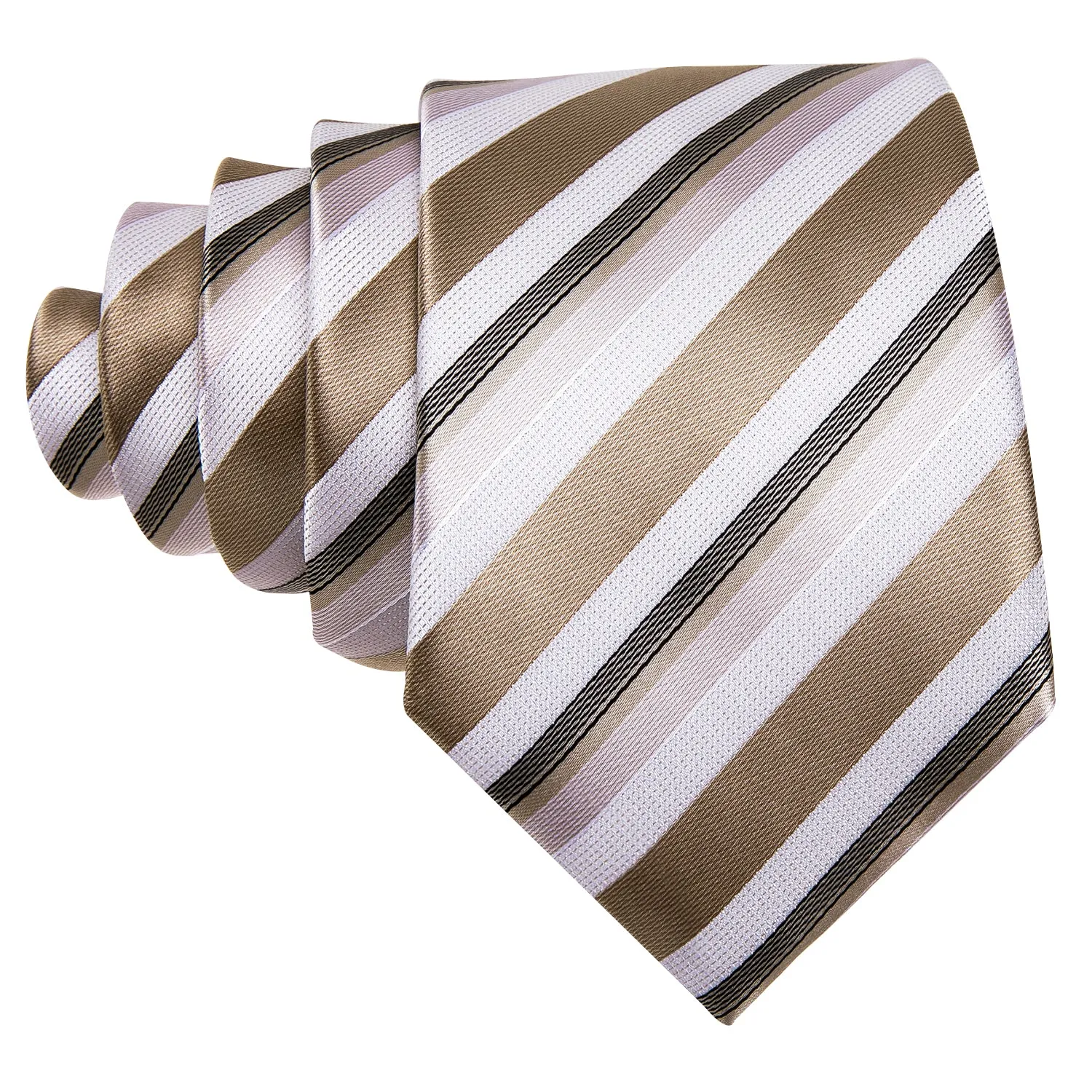 Champagne White Striped Men's Tie Pocket Square Cufflinks Set sold by Ties2You product image thumbnail 4