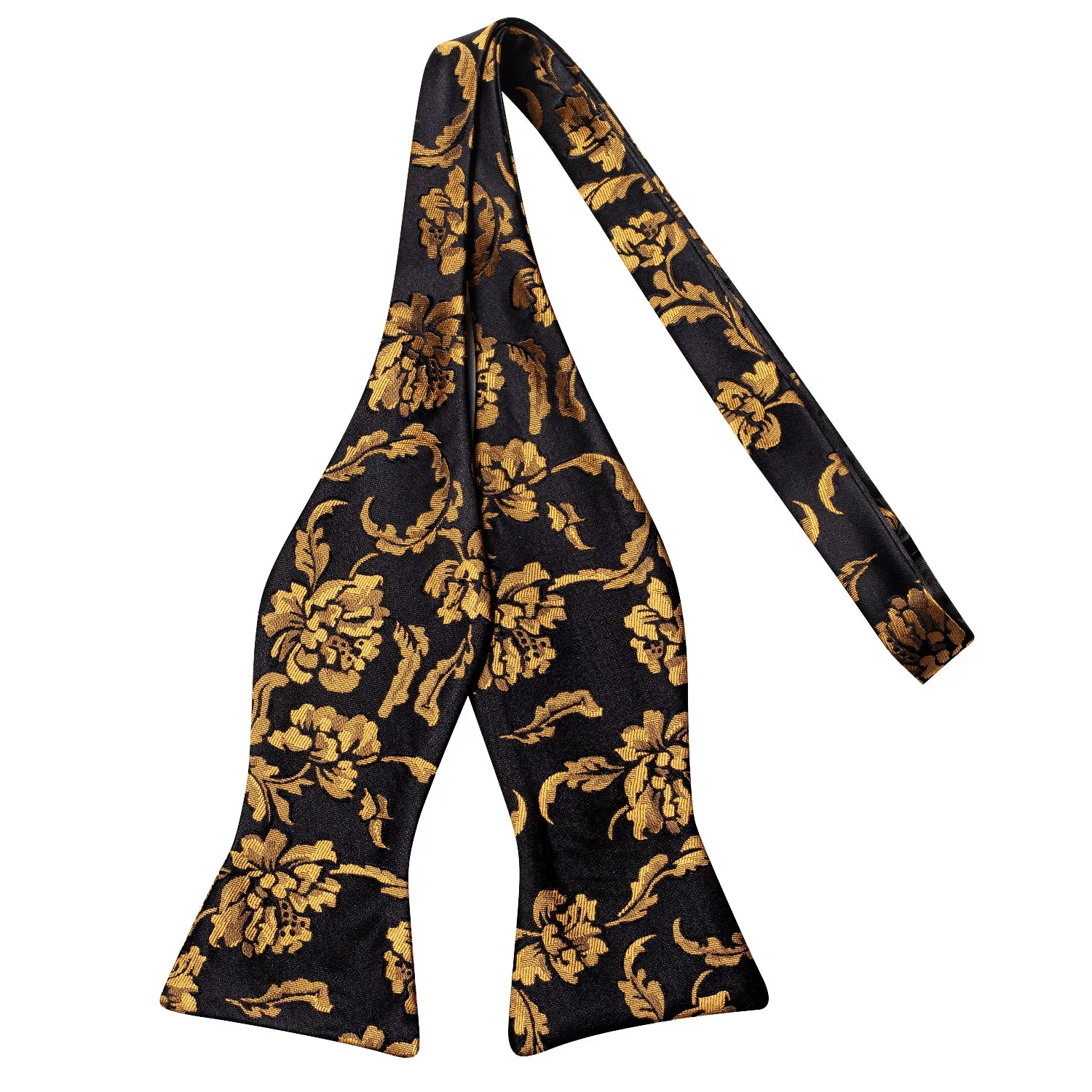 Black Golden Floral Self-tied Bow Tie Pocket Square Cufflinks Set sold by Ties2You product image thumbnail 4