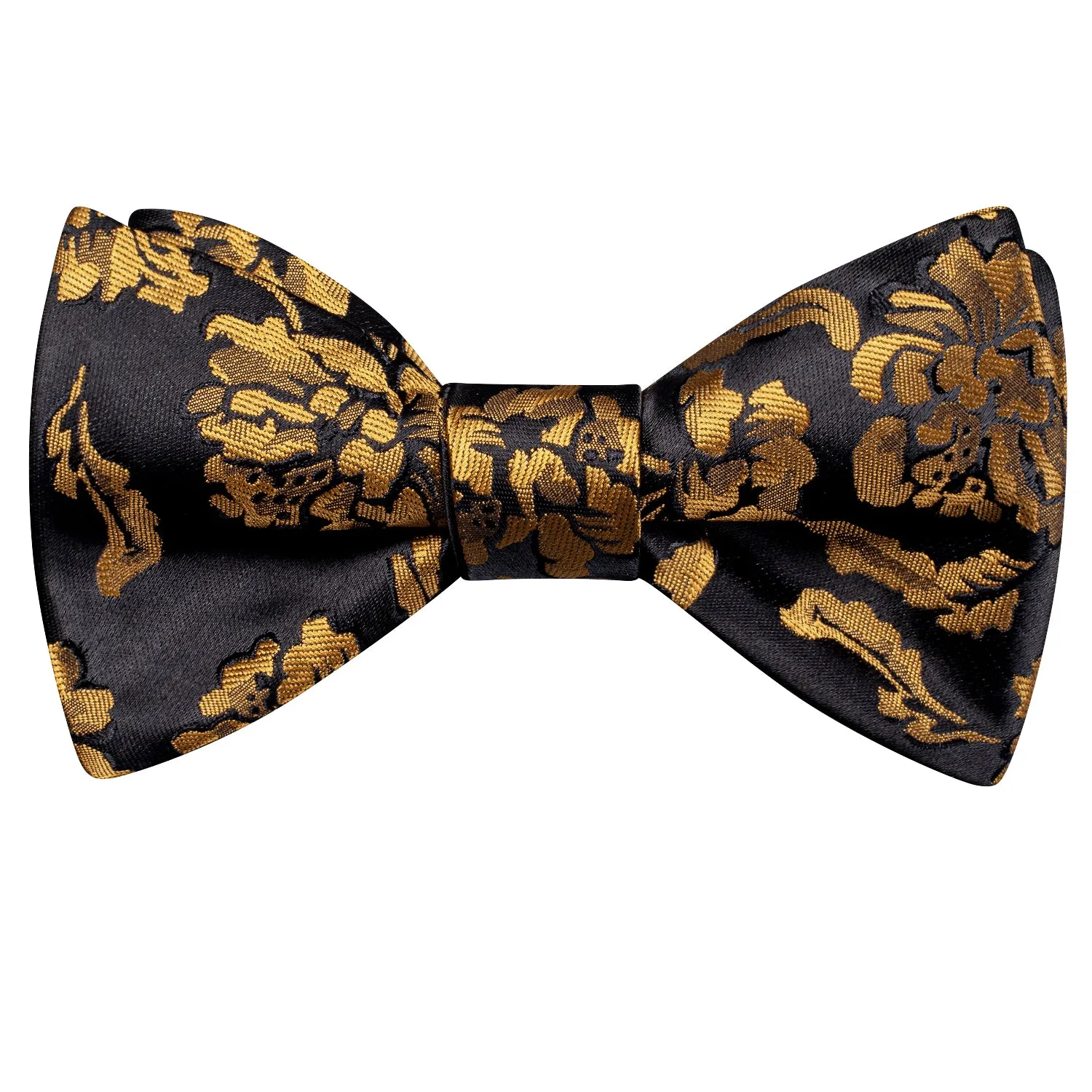 Black Golden Floral Self-tied Bow Tie Pocket Square Cufflinks Set sold by Ties2You product image thumbnail 3