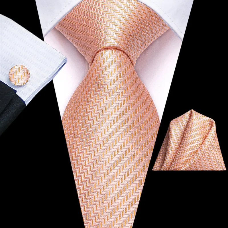 Ties2you Mens Wedding Necktie Dusty Salmon Plaid Silk Tie Handkercheif Cufflinks Set sold by Ties2You