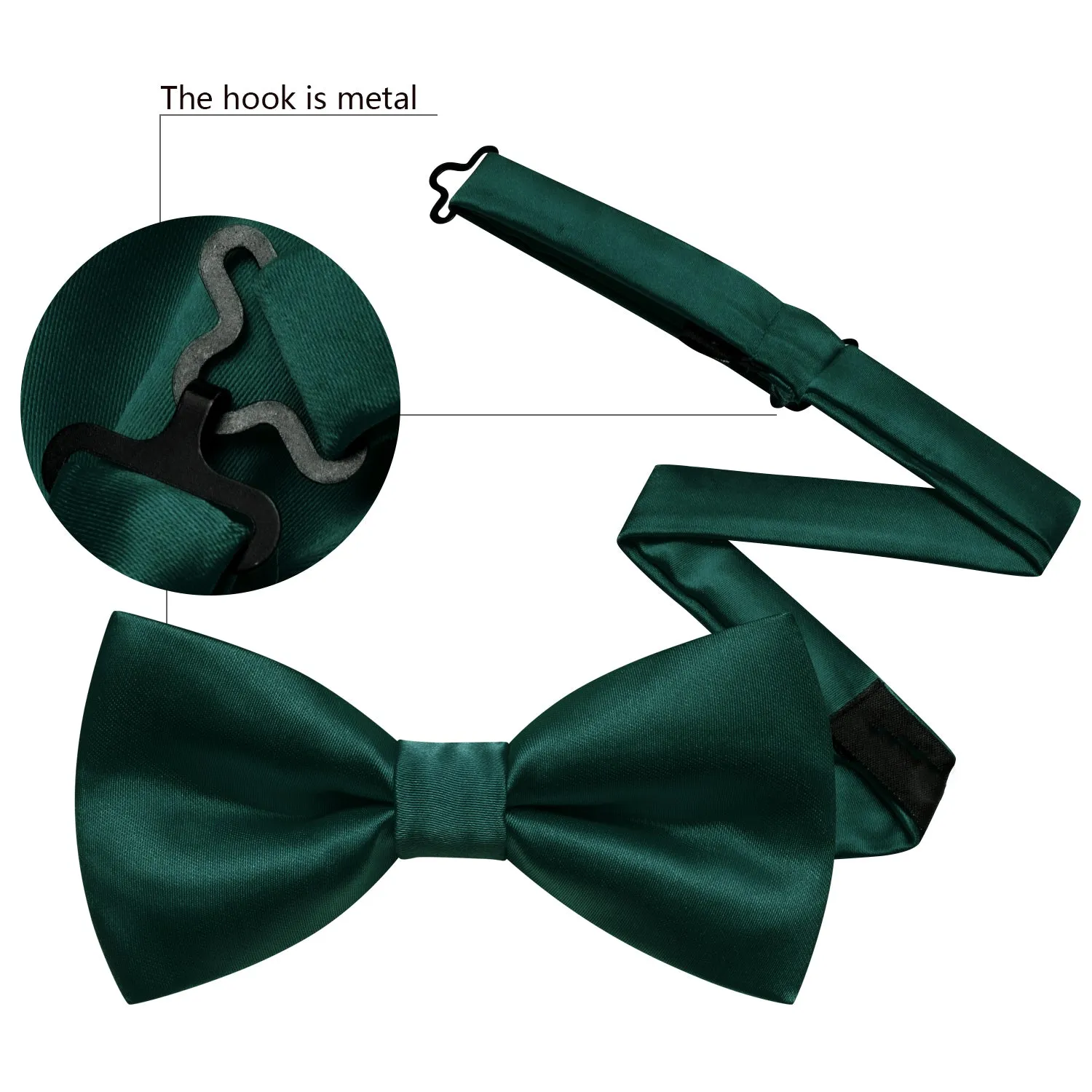 Ties2you Solid Tie Dark Green Men Pre-Tied Bowtie Hanky Cufflinks Set sold by Ties2You product image thumbnail 5