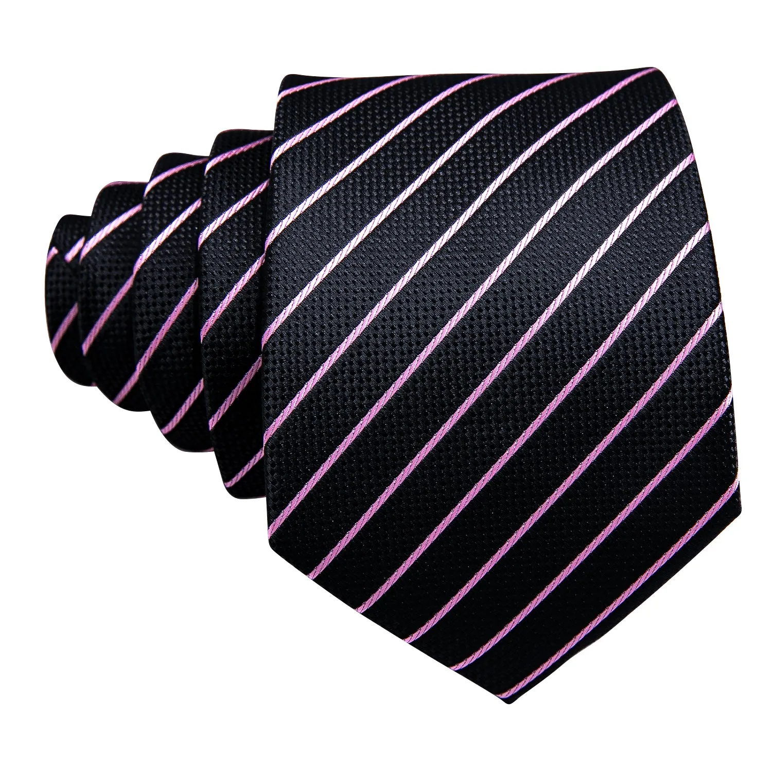 Black Pink Striped Mens Tie Pocket Square Cufflinks Set sold by Ties2You product image thumbnail 3