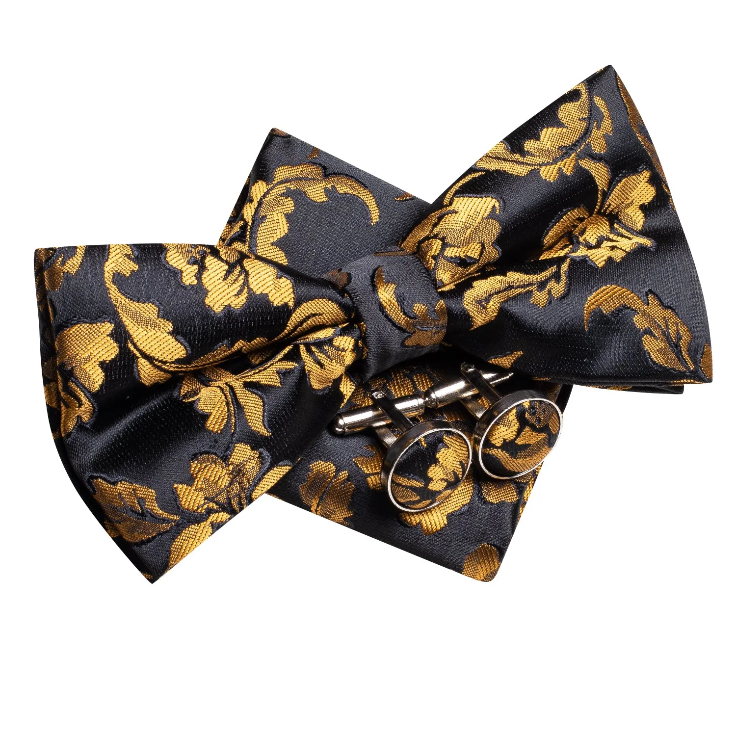 Ties2you Men's Gold Floral Tuxedo Bow Tie Pre-tied Bowtie Pocket Square Cufflinks Set sold by Ties2You product image thumbnail 4