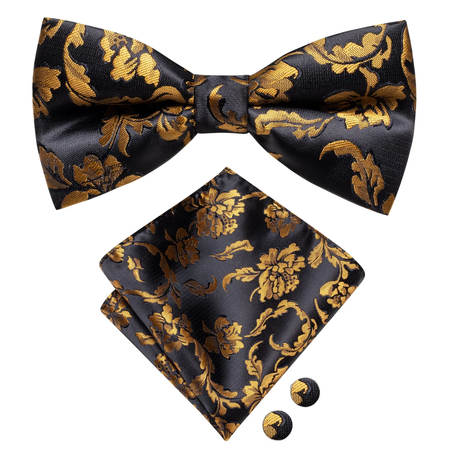 Ties2you Men's Gold Floral Tuxedo Bow Tie Pre-tied Bowtie Pocket Square Cufflinks Set sold by Ties2You product image thumbnail 5