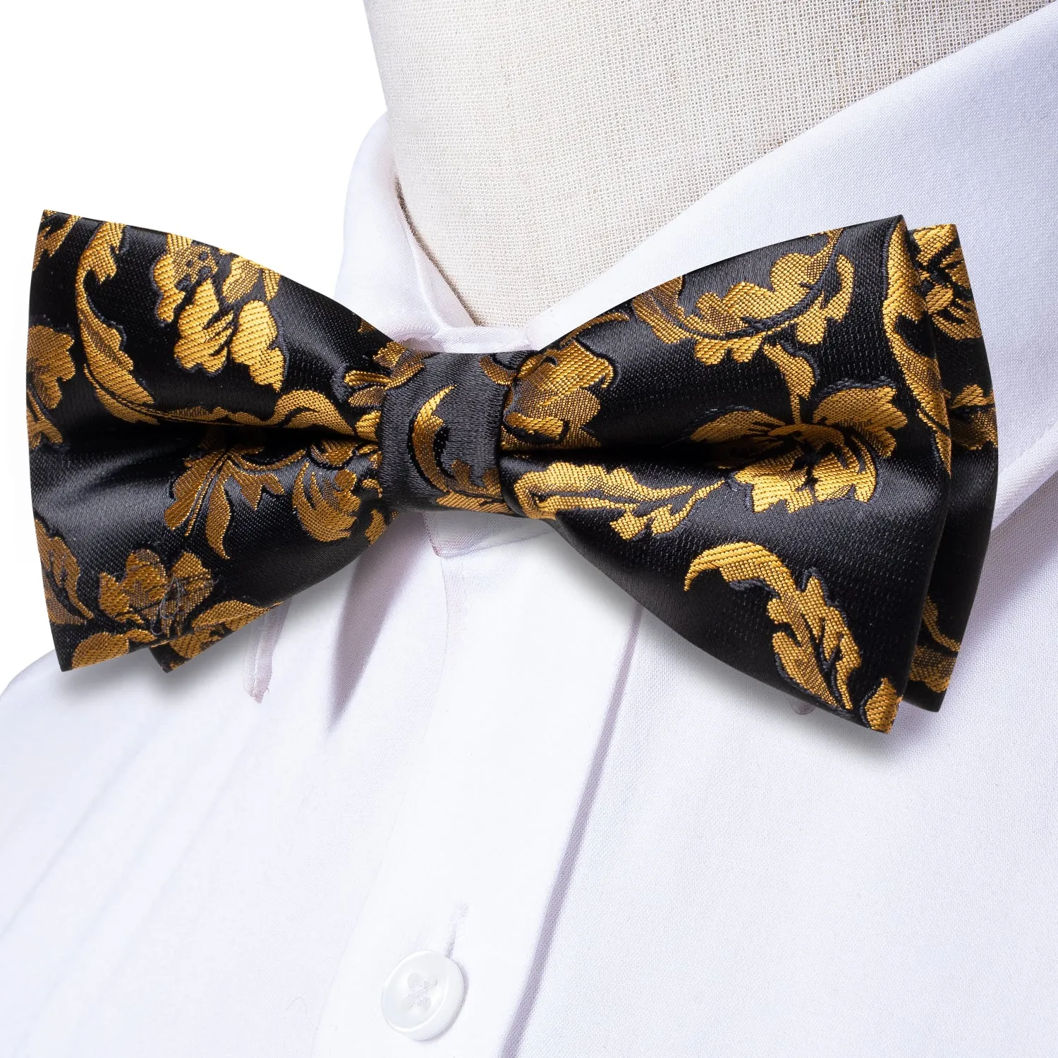 Ties2you Men's Gold Floral Tuxedo Bow Tie Pre-tied Bowtie Pocket Square Cufflinks Set sold by Ties2You product image thumbnail 2