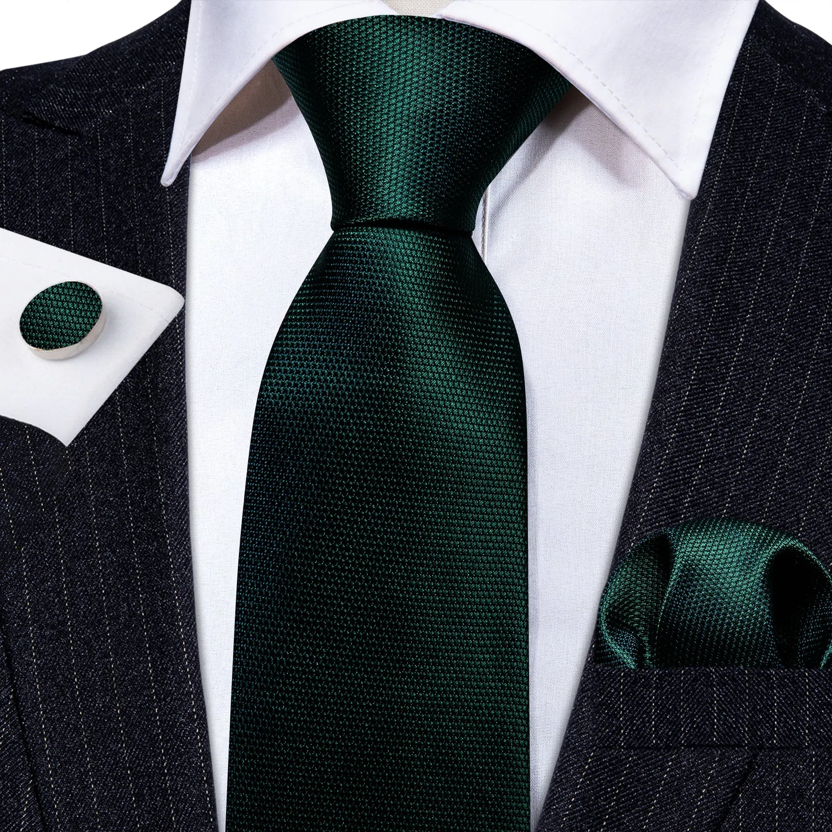 Dark Green Solid Men's Necktie Hanky Cufflinks Set sold by Ties2You product image thumbnail 3