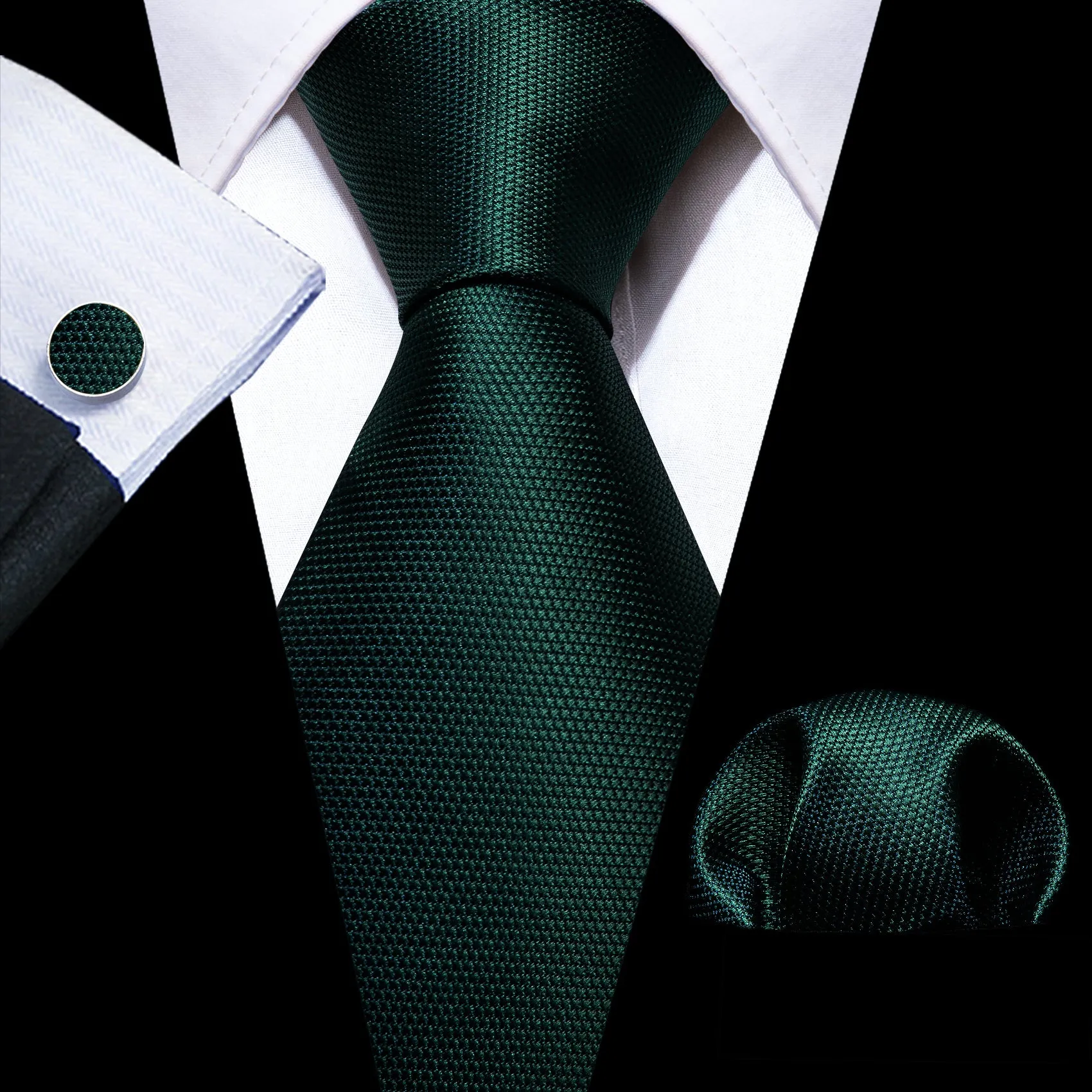 Dark Green Solid Men's Necktie Hanky Cufflinks Set sold by Ties2You