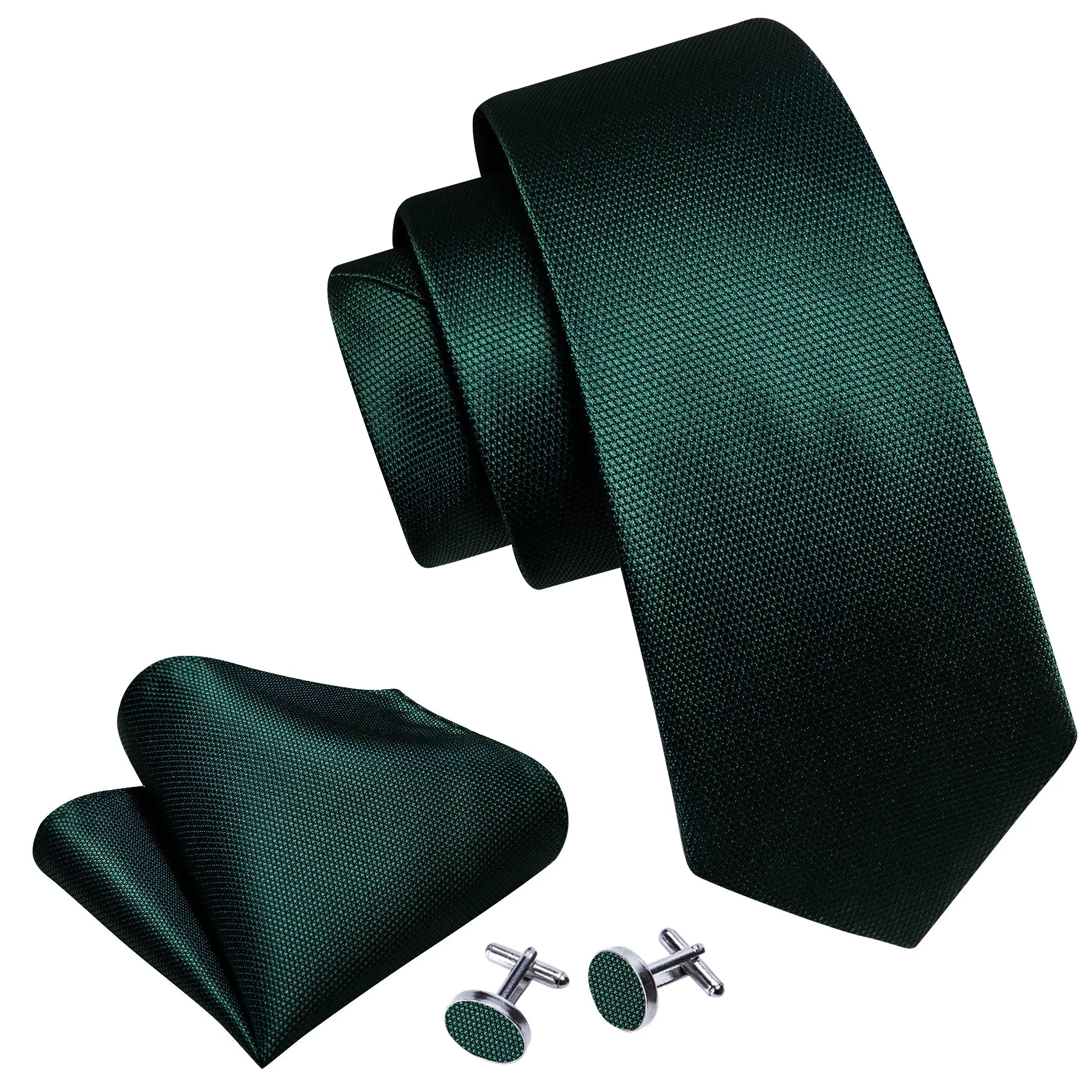 Dark Green Solid Men's Necktie Hanky Cufflinks Set sold by Ties2You product image thumbnail 2