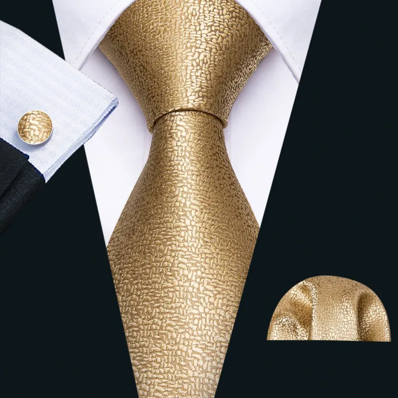 Ties2you Extra Long Necktie 63 Inches Gold Solid Tie Pocket Square Cufflinks Set made by Ties2You