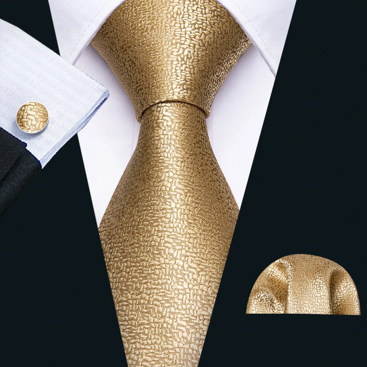 Ties2you Extra Long Necktie 63 Inches Gold Solid Tie Pocket Square Cufflinks Set sold by Ties2You