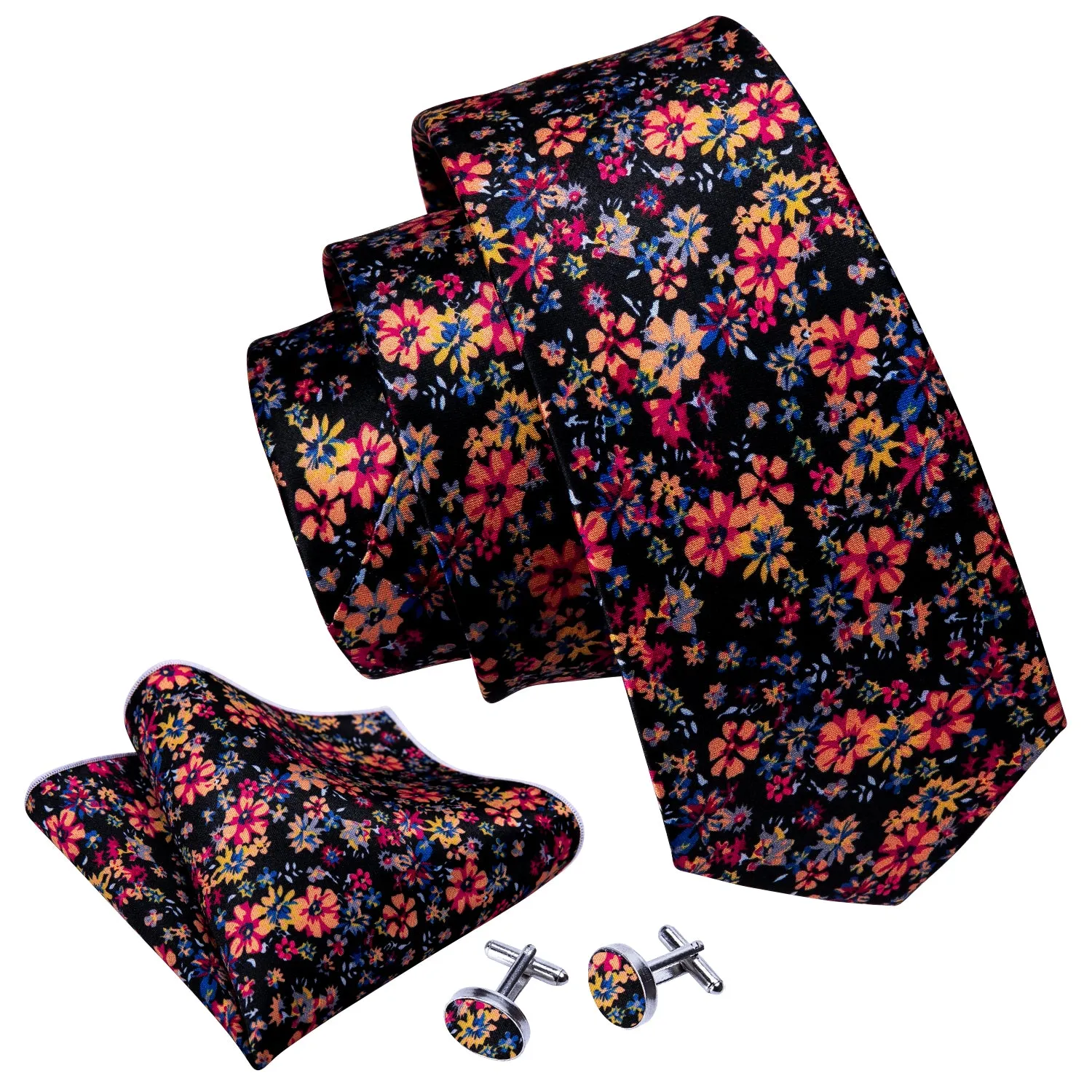 Ties2you Mens Floral Tie Black Formal Suit Wedding Necktie Hanky Cufflinks Set sold by Ties2You product image thumbnail 4