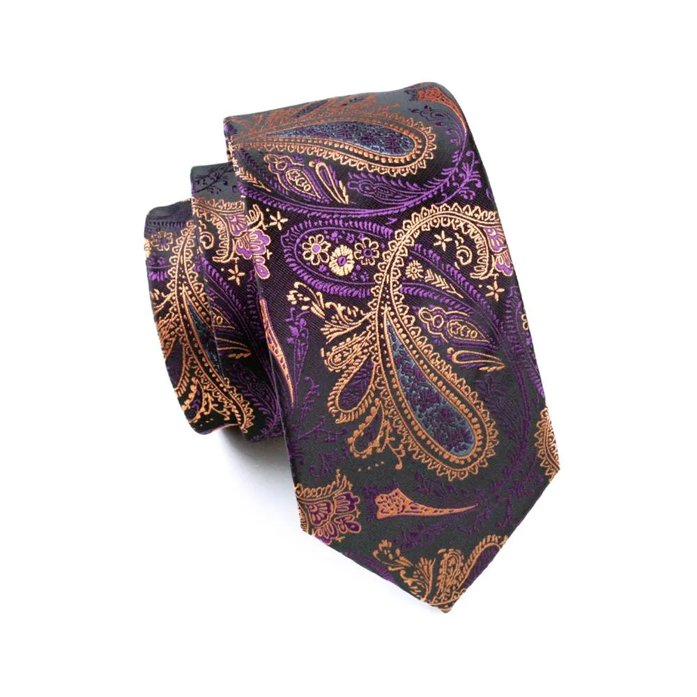 Golden Purple Paisley Silk Men's Tie Pocket Square Cufflinks Set sold by Ties2You product image thumbnail 4