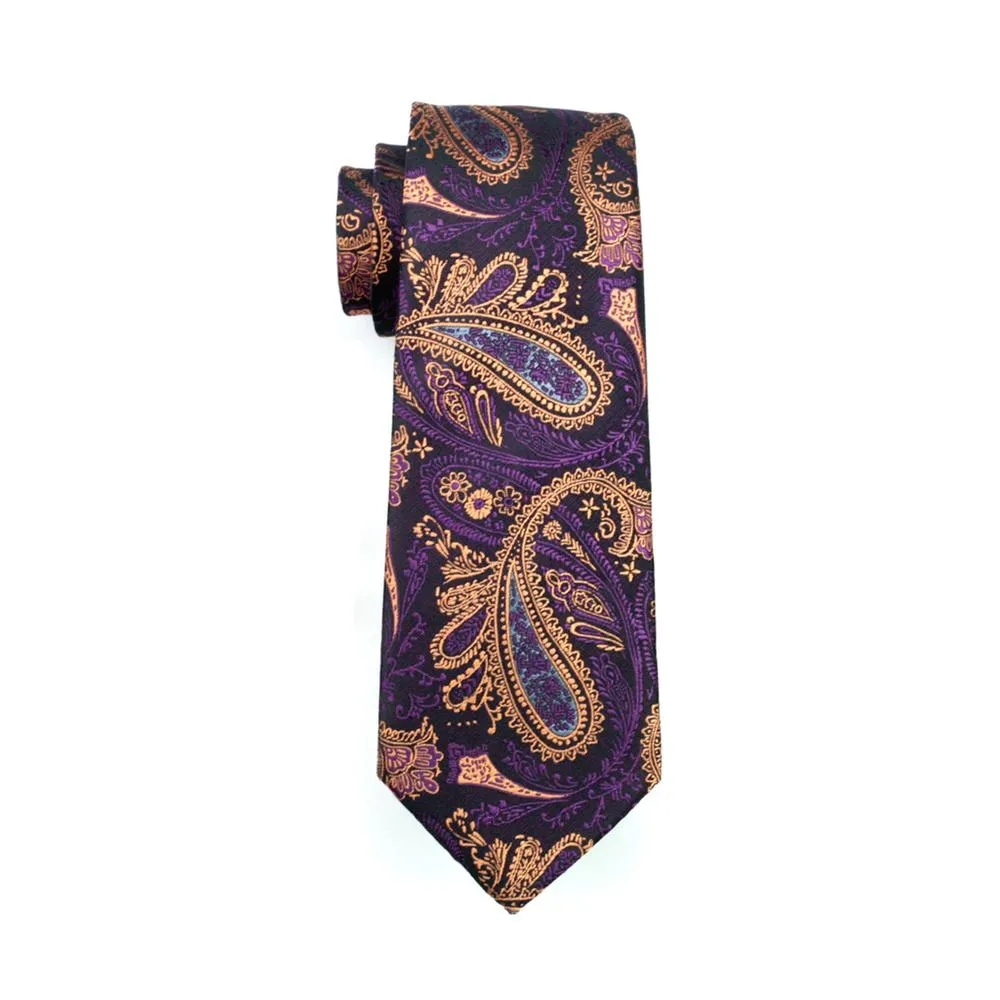 Golden Purple Paisley Silk Men's Tie Pocket Square Cufflinks Set sold by Ties2You product image thumbnail 5