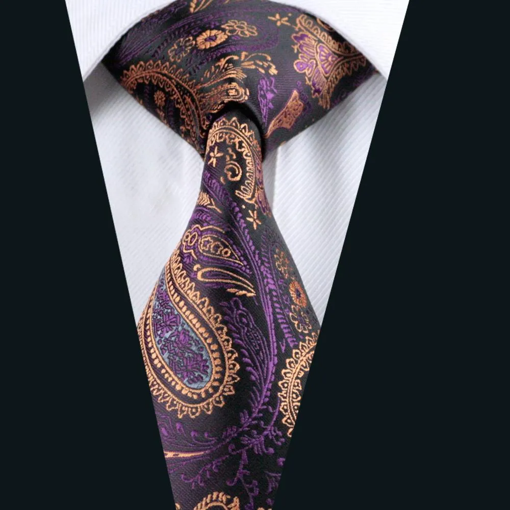 Golden Purple Paisley Silk Men's Tie Pocket Square Cufflinks Set sold by Ties2You product image thumbnail 2