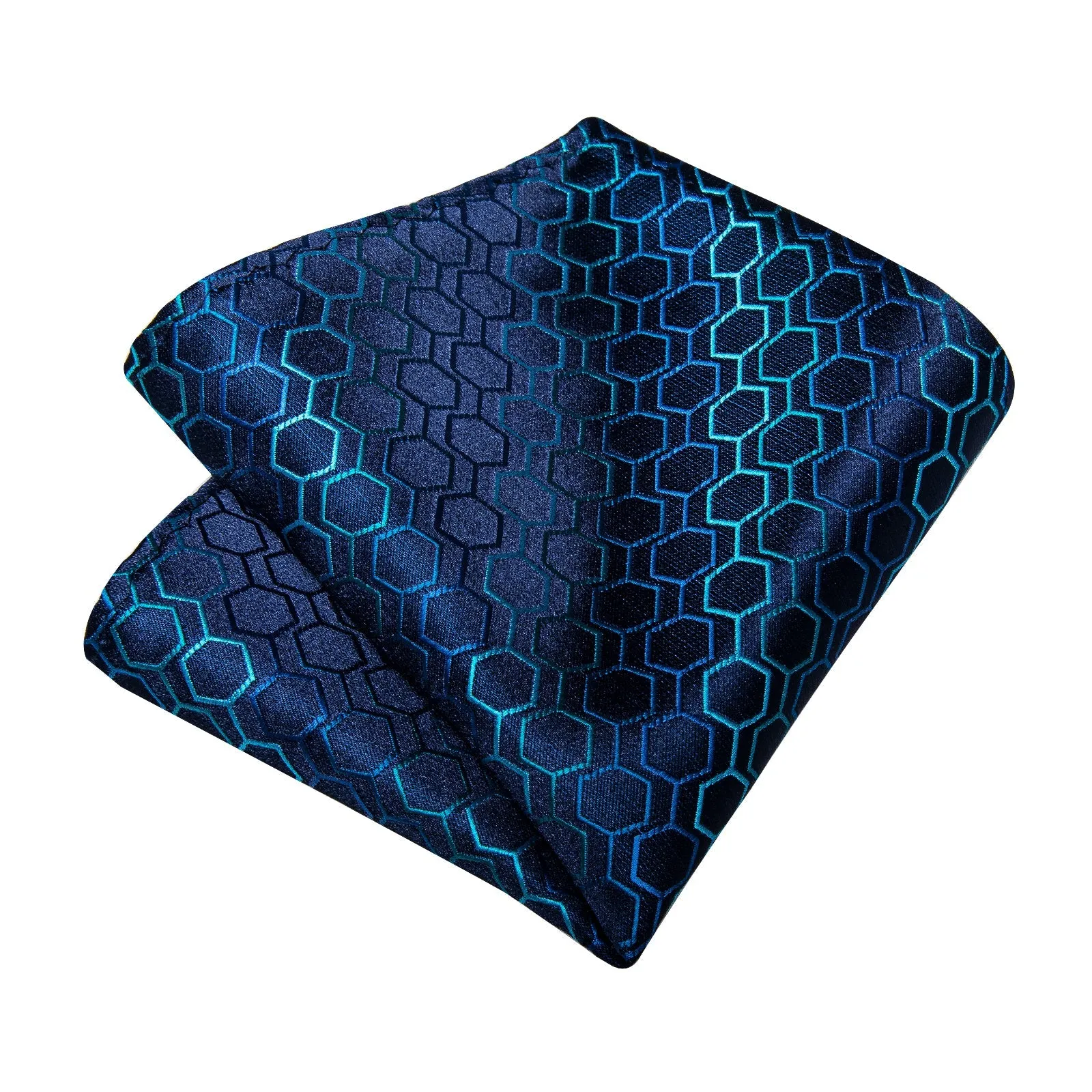 Dark Blue Geometric Silk Men's Tie Pocket Square Cufflinks Set sold by Ties2You product image thumbnail 5