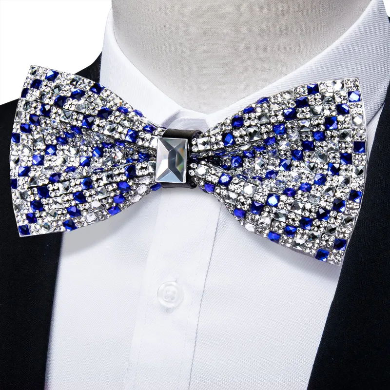 Sliver Blue Imitated Crystal Striped Rhinestone Bow Tie for Men Pre-tied Bowtie for Party made by Ties2You