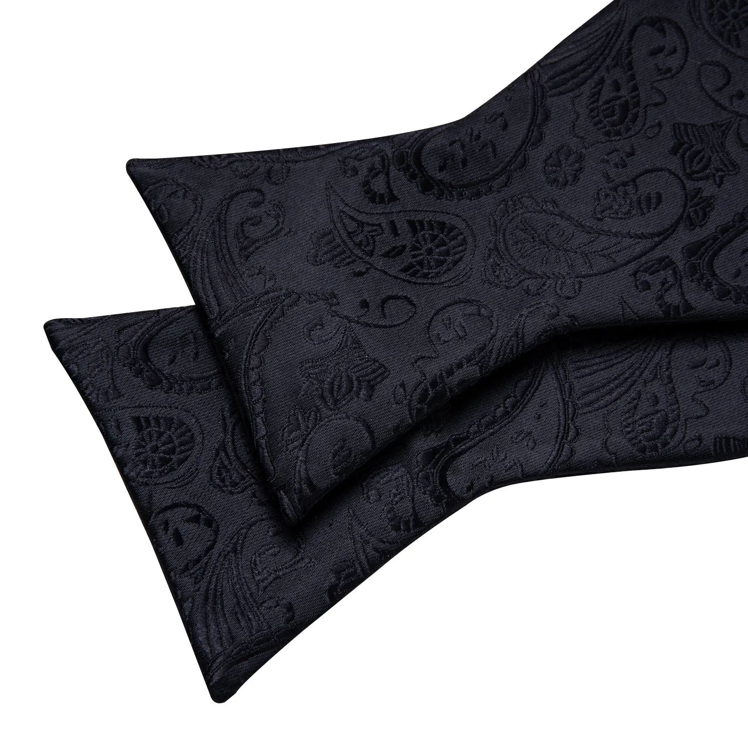 Black Floral Self-tied Bow Tie Hanky Cufflinks Set sold by Ties2You product image thumbnail 3