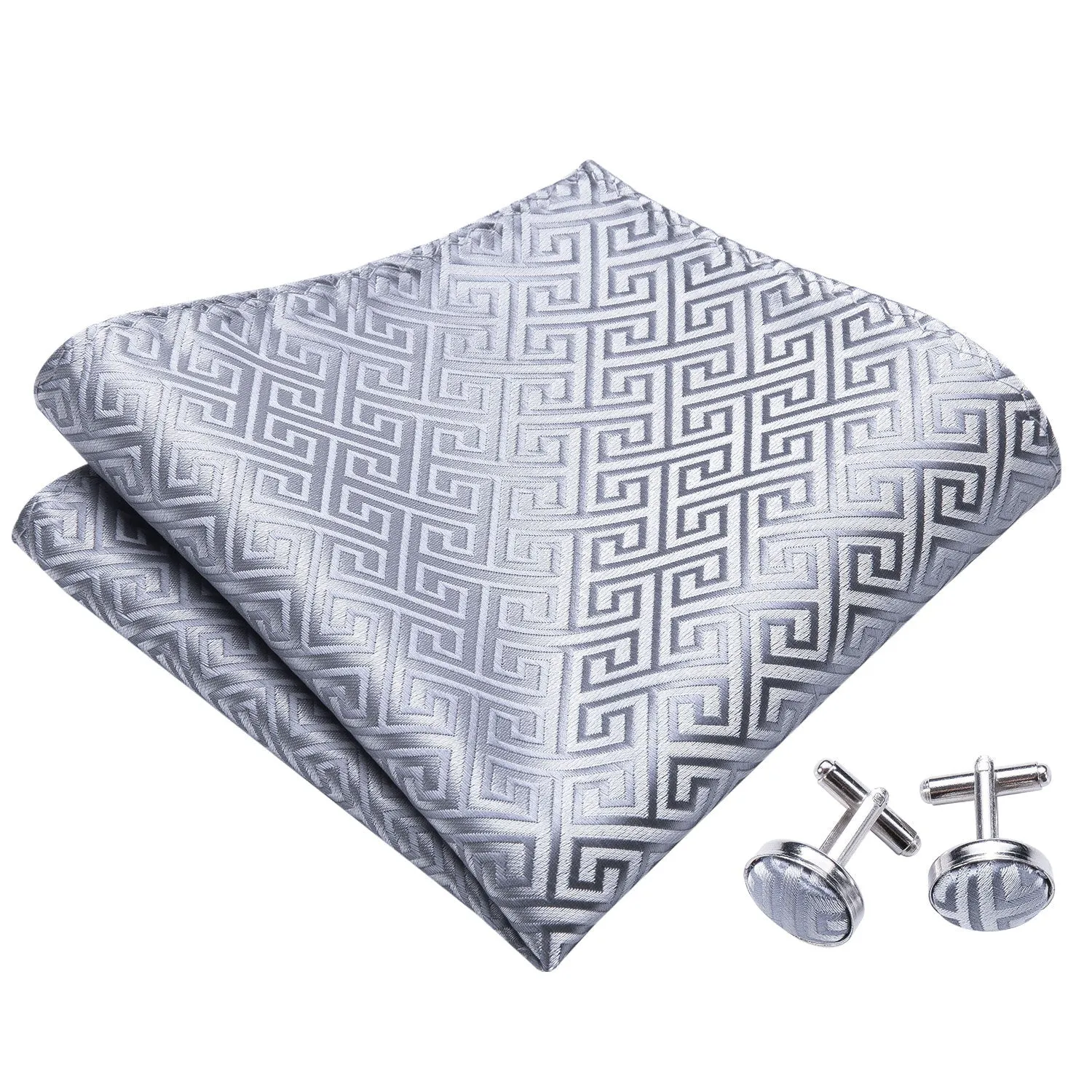 Sliver Plaid Self-tied Bow Tie Hanky Cufflinks Set sold by Ties2You product image thumbnail 2